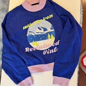 Reclaimed Vintage Blue and Pink Graphic Sweater